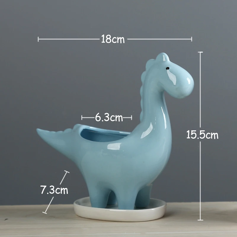 Japanese Garden Bonsai - Ceramic Cartoon Dinosaur Planter with Tray,